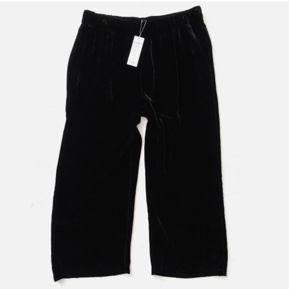 NWT Eileen Fisher Pants Wide Ankle Pleat Black Velvet Viscose & Silk XL